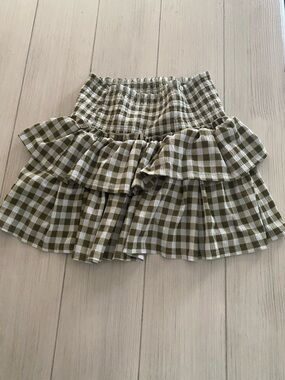 Cato Olive Green & White Gingham Ruffle Skirt